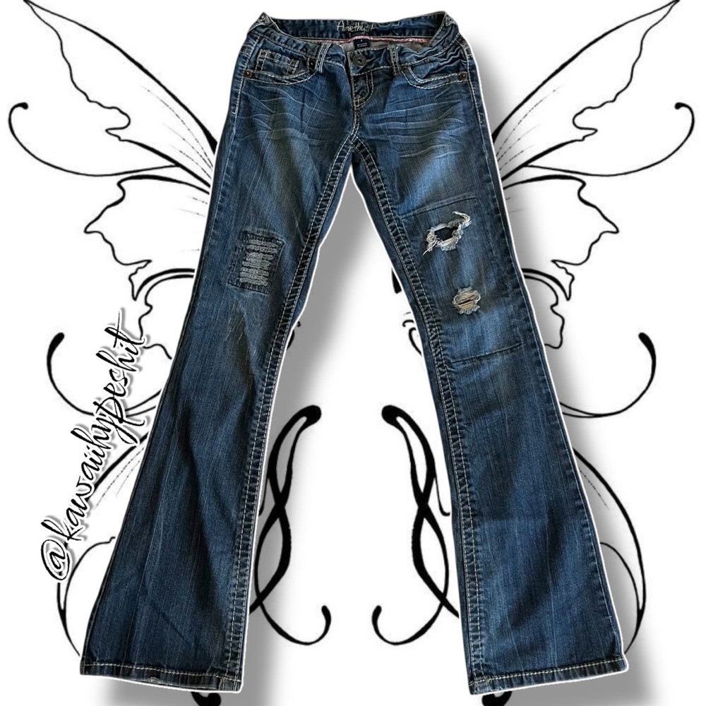 Vintage Y2K Amethyst Jeans Blue Low Rise Flared Wide Leg Distressed